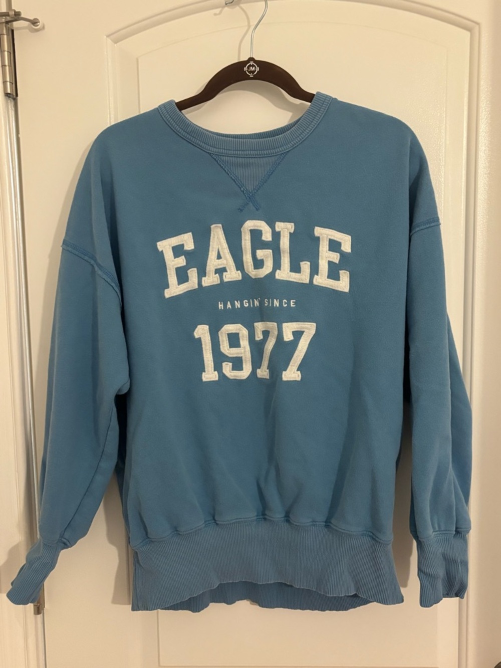 American Eagle Outfitters Light Blue 'EAGLE 1977' Crewneck Sweatshirt